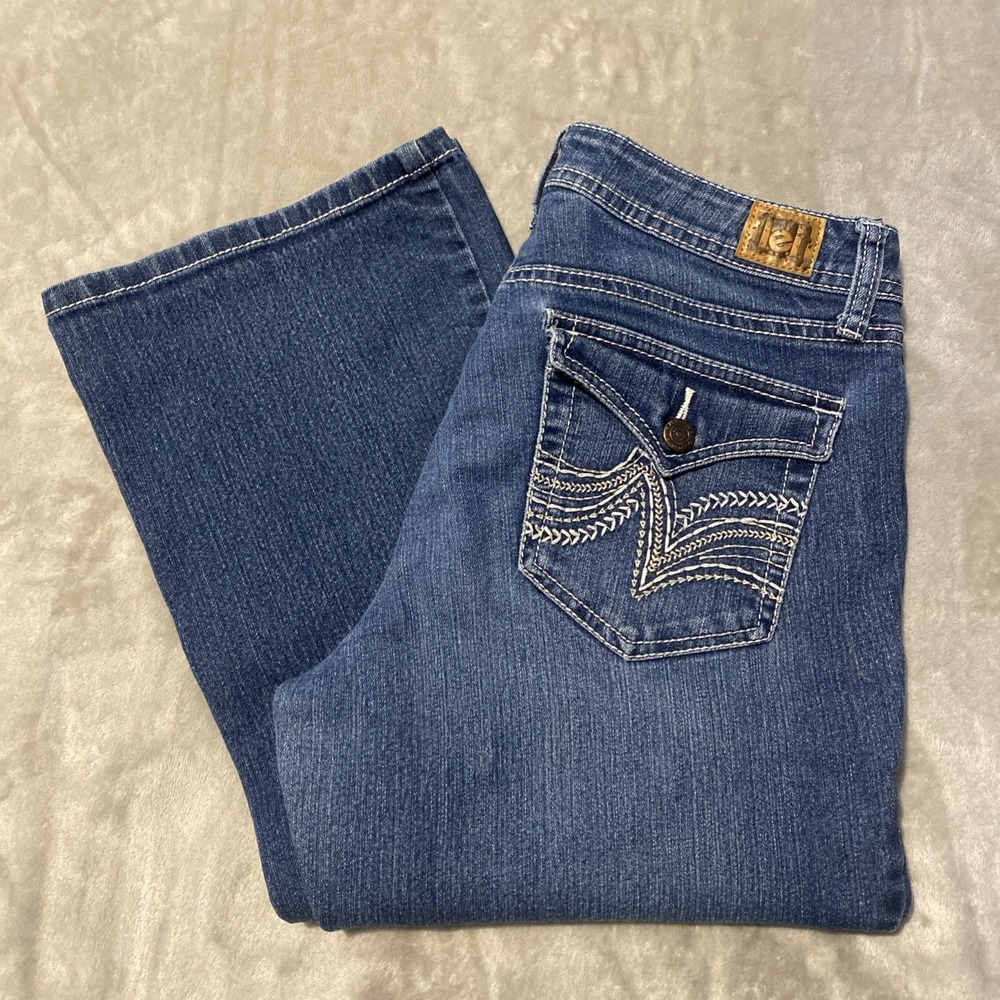 l.e.i. Jeans Junior Sz‎ 9 Short Blue Bridget Bootcut Flap Pocket Cowgirl Western